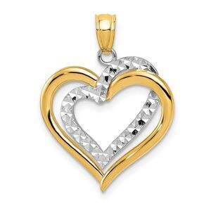 14k Two Tone Gold Diamond Cut Intertwined Hearts Pendant, 19mm